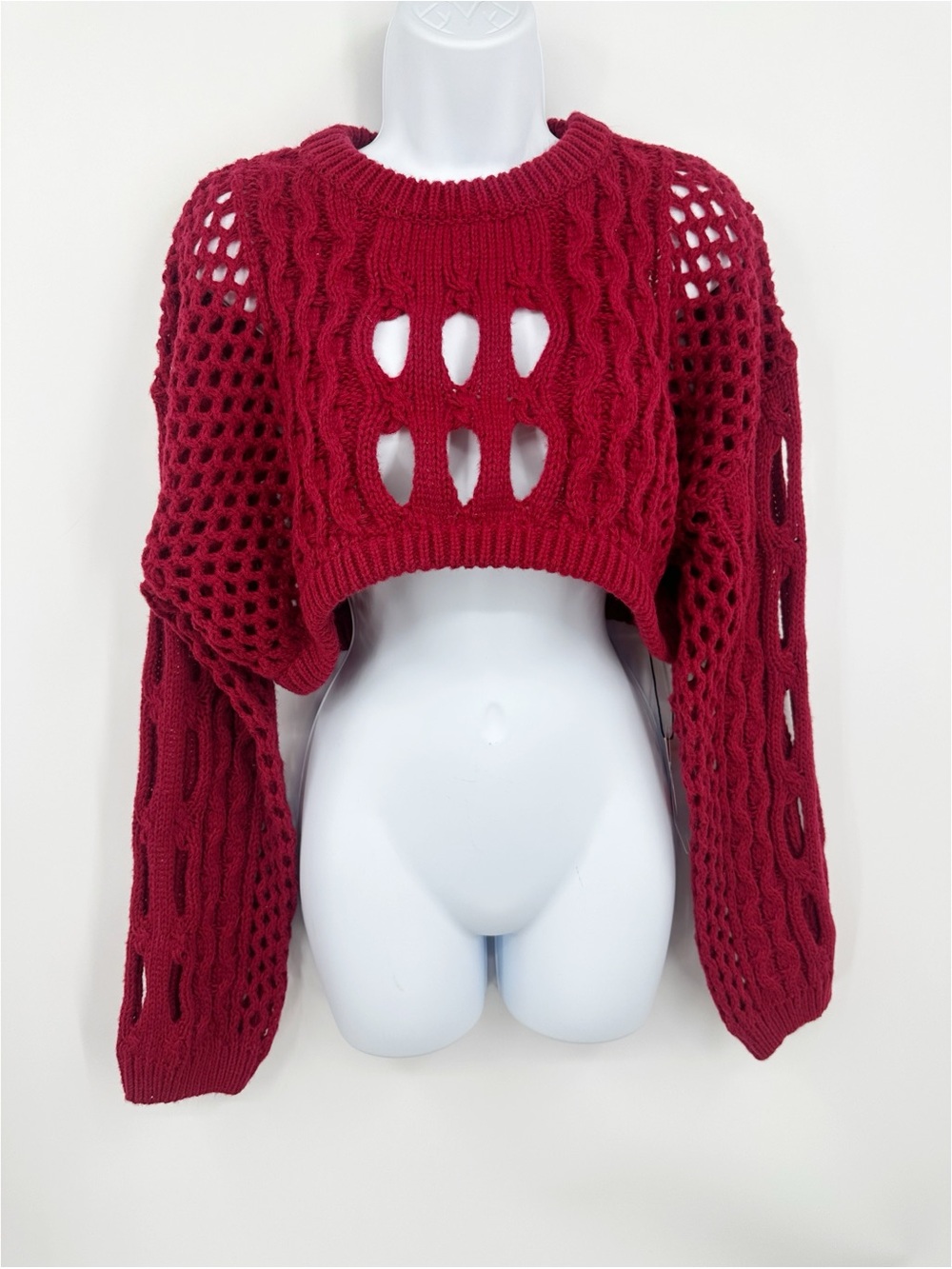 Cider Cropped Red Sweater Grunge Boho Open Knit Size XL New With Tags